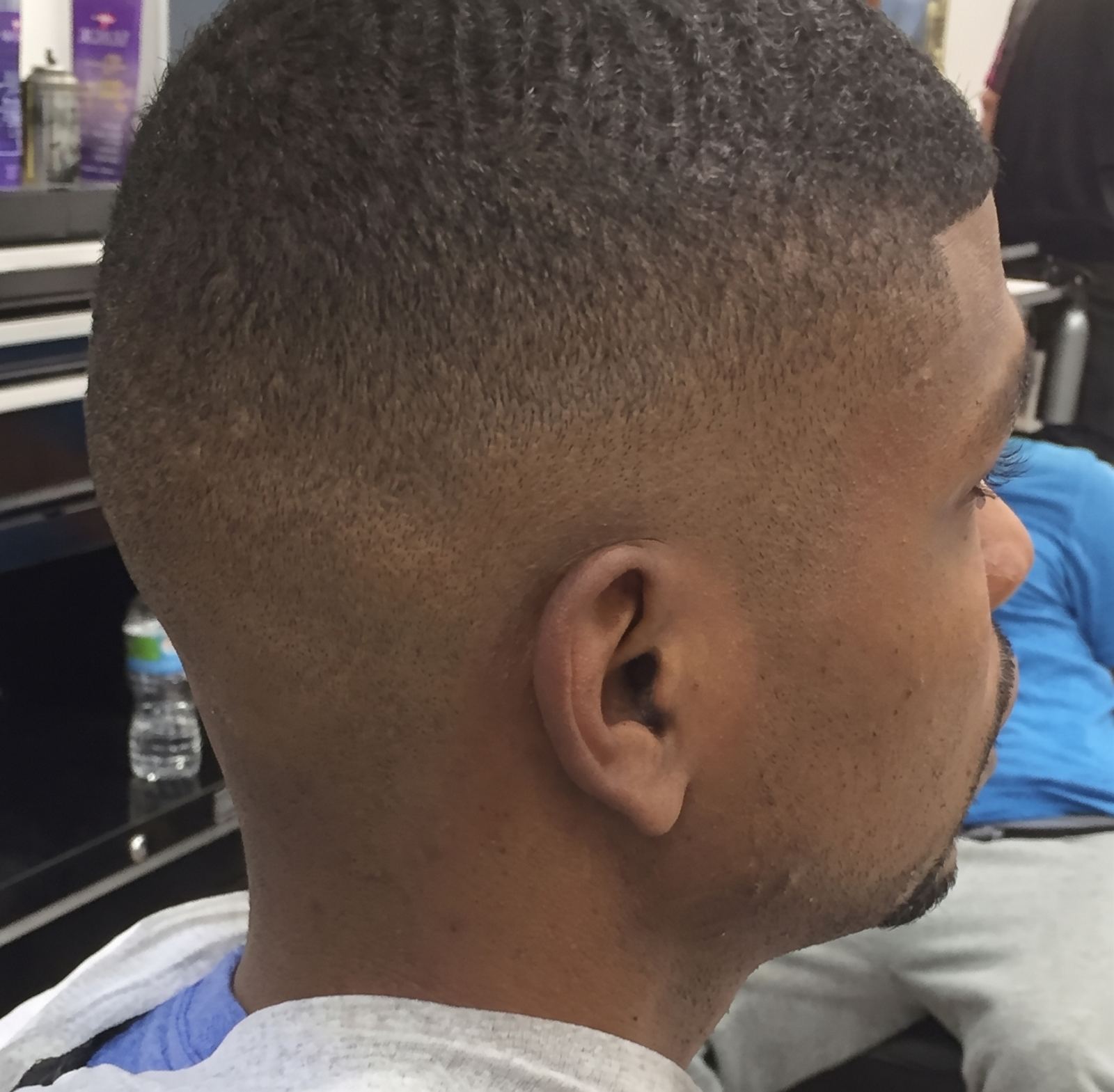 Back view of 360 waves over a tapered nape, brushed into a tight even pattern.